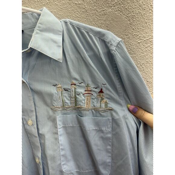 Las Olas Womens Shirt Size Small Stripped Long Sleeve Button Up Beach Theme - Picture 2 of 14